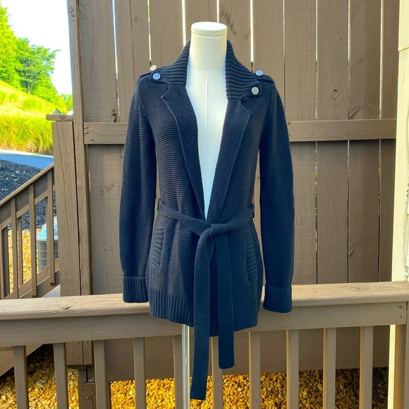 🌸Calvin Klein long cardigan with tie waist in black - Picture 1 of 10